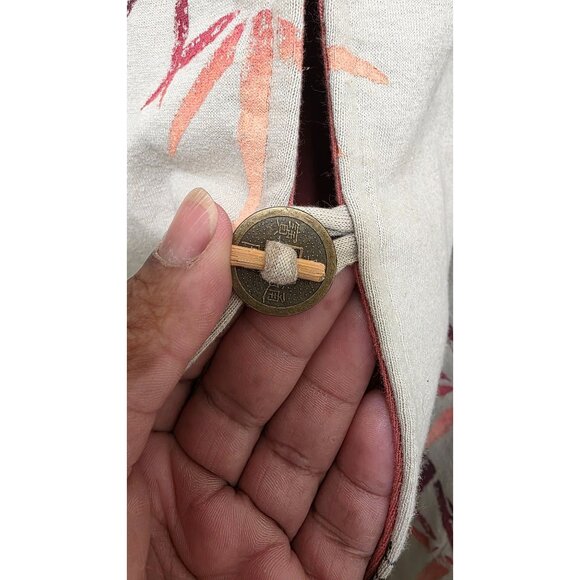 Paint Beige Reversible Jacket Bamboo & Dragonfly Print Unique Button Long Sleeve - Picture 3 of 8